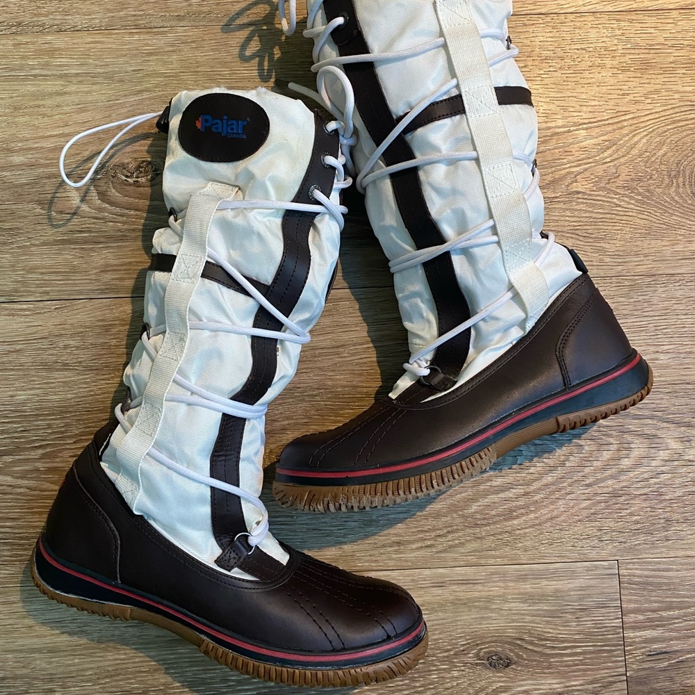 PAJAR RARE FP Waterproof White/Brown Tall Lace Up Snow Boots MINT